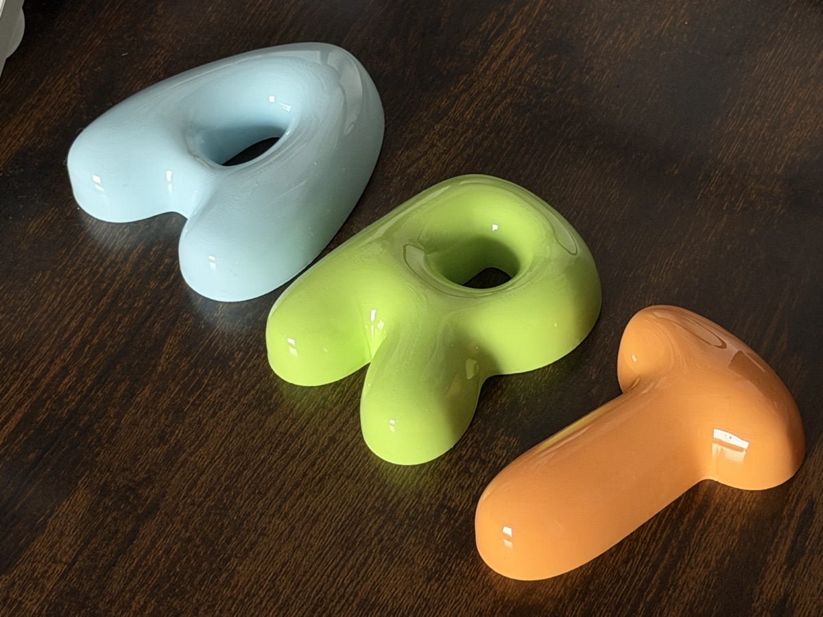 Glossy bubble letters in Sky, Lime and Apricot